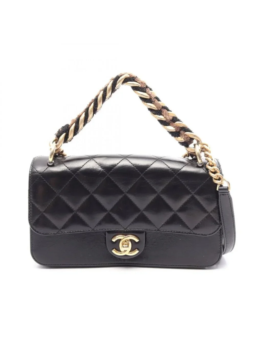 Chanel Shoulder Bag Quilted 2-Way Black Leather Chain